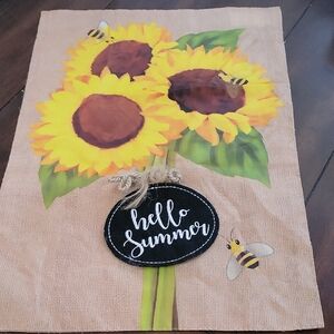 Hello Summer Sunflower Decorative Burlap Garden Flag - Yellow